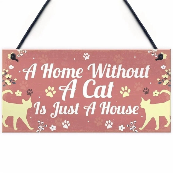 "a home without a cat is just house" wooden sign wall decor picture feline kitty - Picture 2 of 6